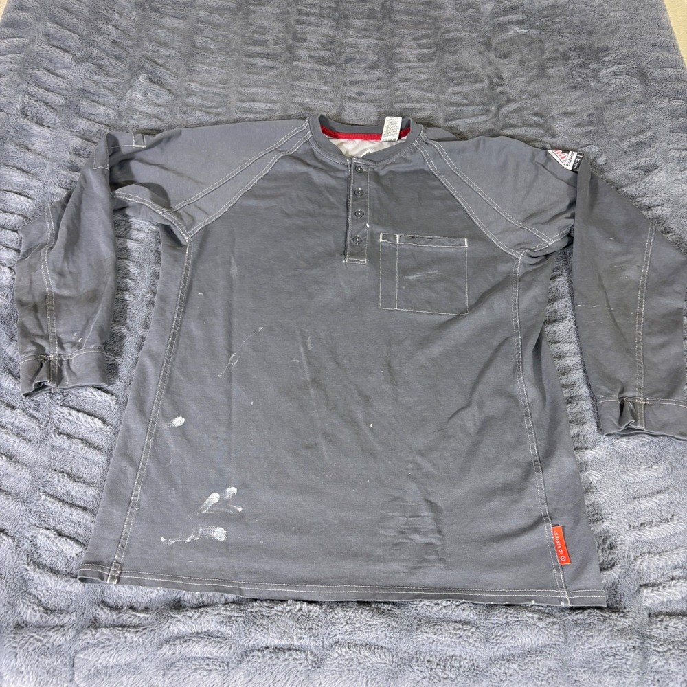 Bulwark FR iQ Series Mens Gray Flame Resistant Henley Work Shirt L QT20CH CAT 2